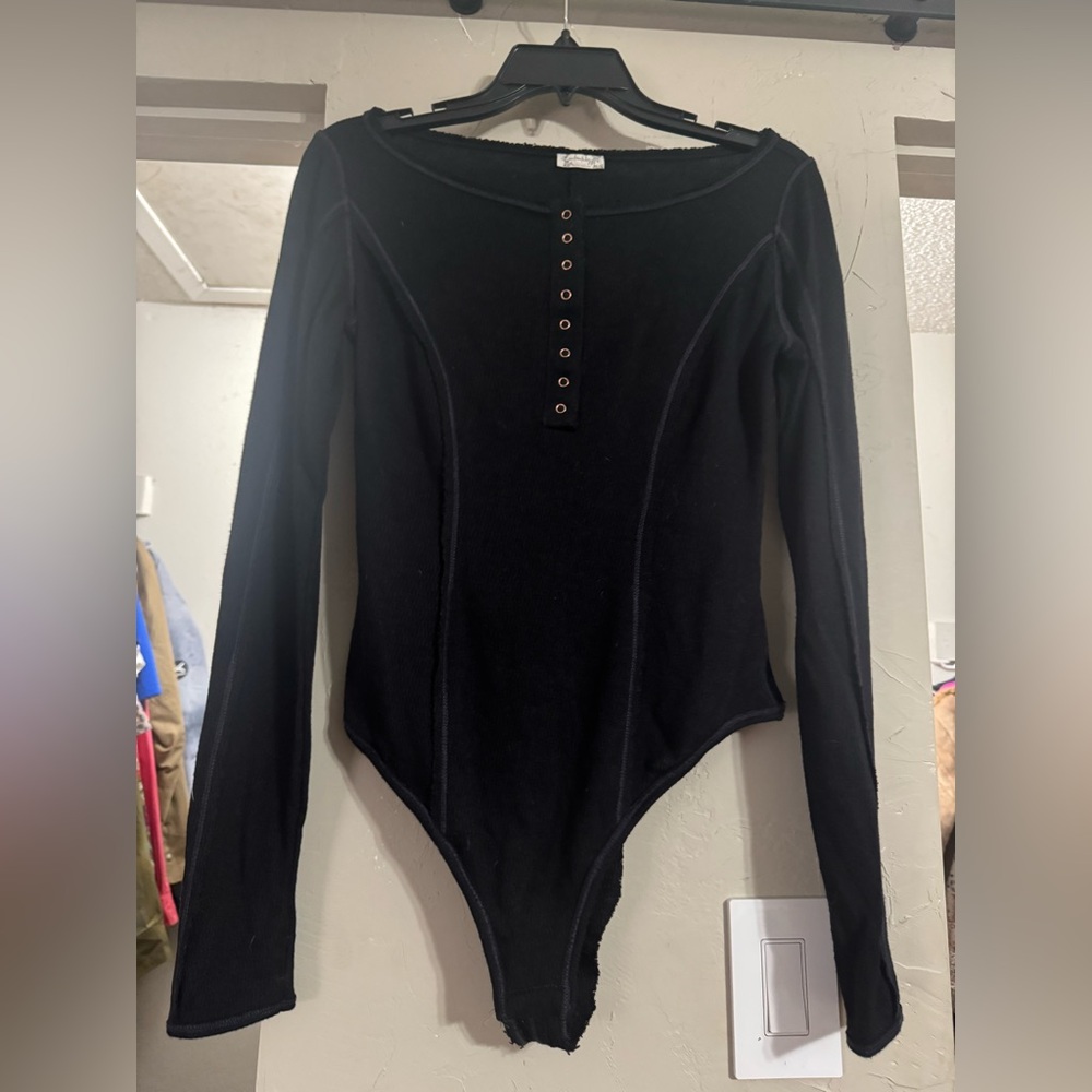 Free People Black Long Sleeve Bodysuit